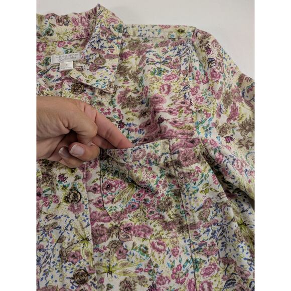 Christopher & Banks Top Women's Sm Floral Shacket Linen Cotton Maximalist Whimsy - Picture 5 of 12